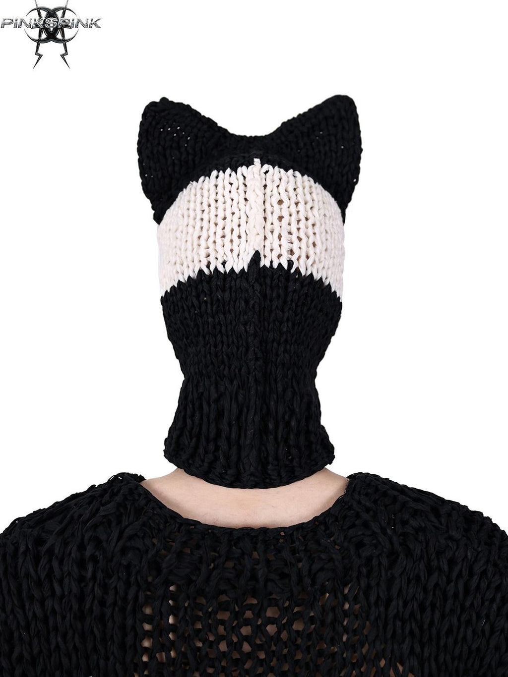 PINKSPINK Cat Ear Black White Striped Handmade Woven Street Style Women's Cotton Beanies