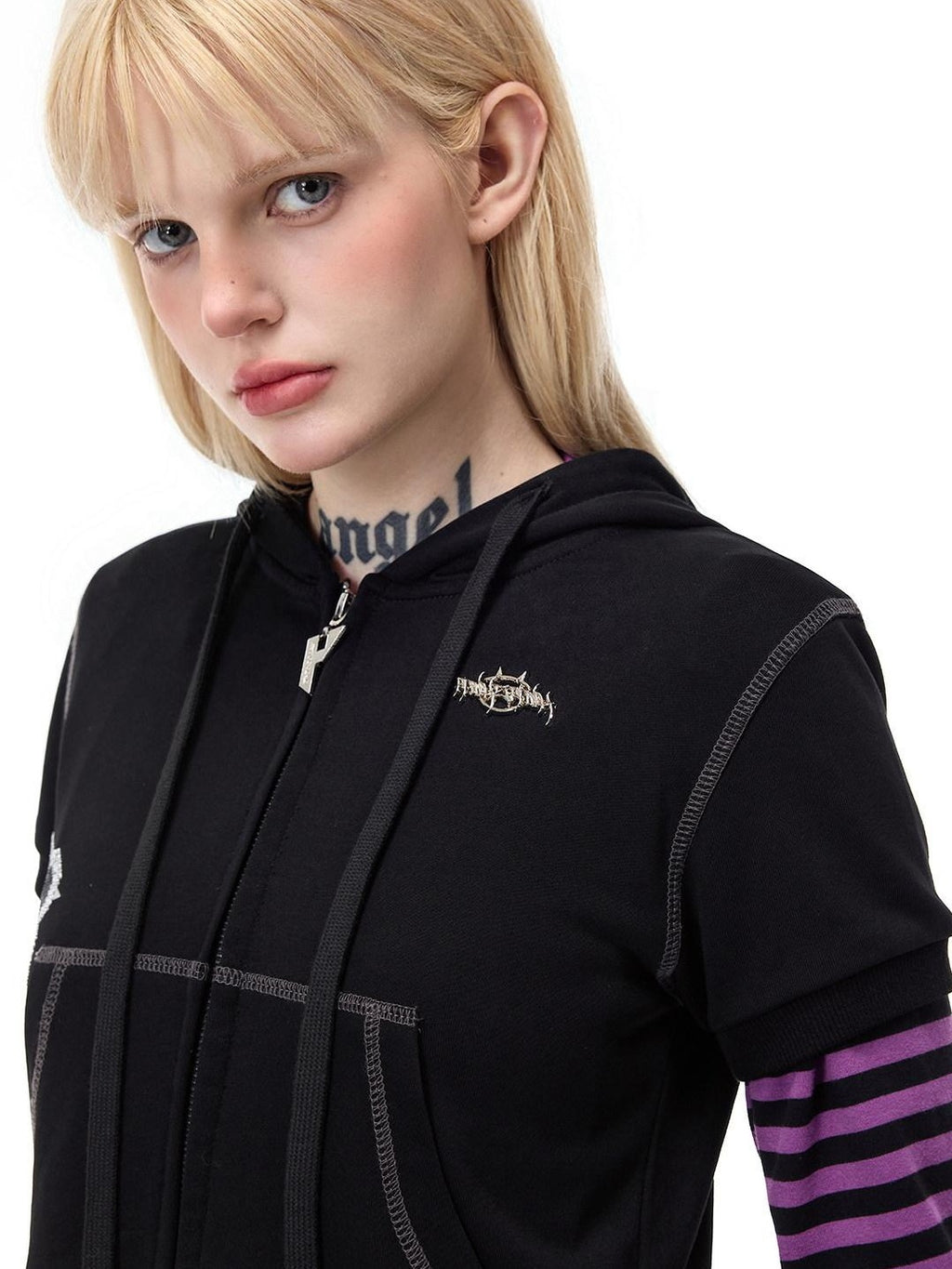 PINKSPINK Cat Ear Cat Paw Rhinestone Studded Camouflage Distressed Women's Zip-up Hoodies