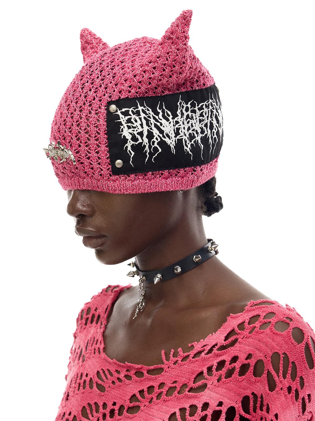 PINKSPINK Cat Ear Cutout Devil Letter Knitted Women's Yarn Knit Beanies
