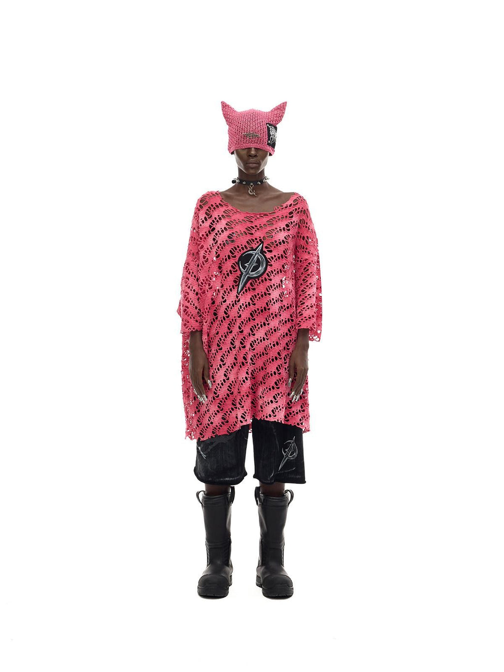 PINKSPINK Cat Ear Cutout Devil Letter Knitted Women's Yarn Knit Beanies