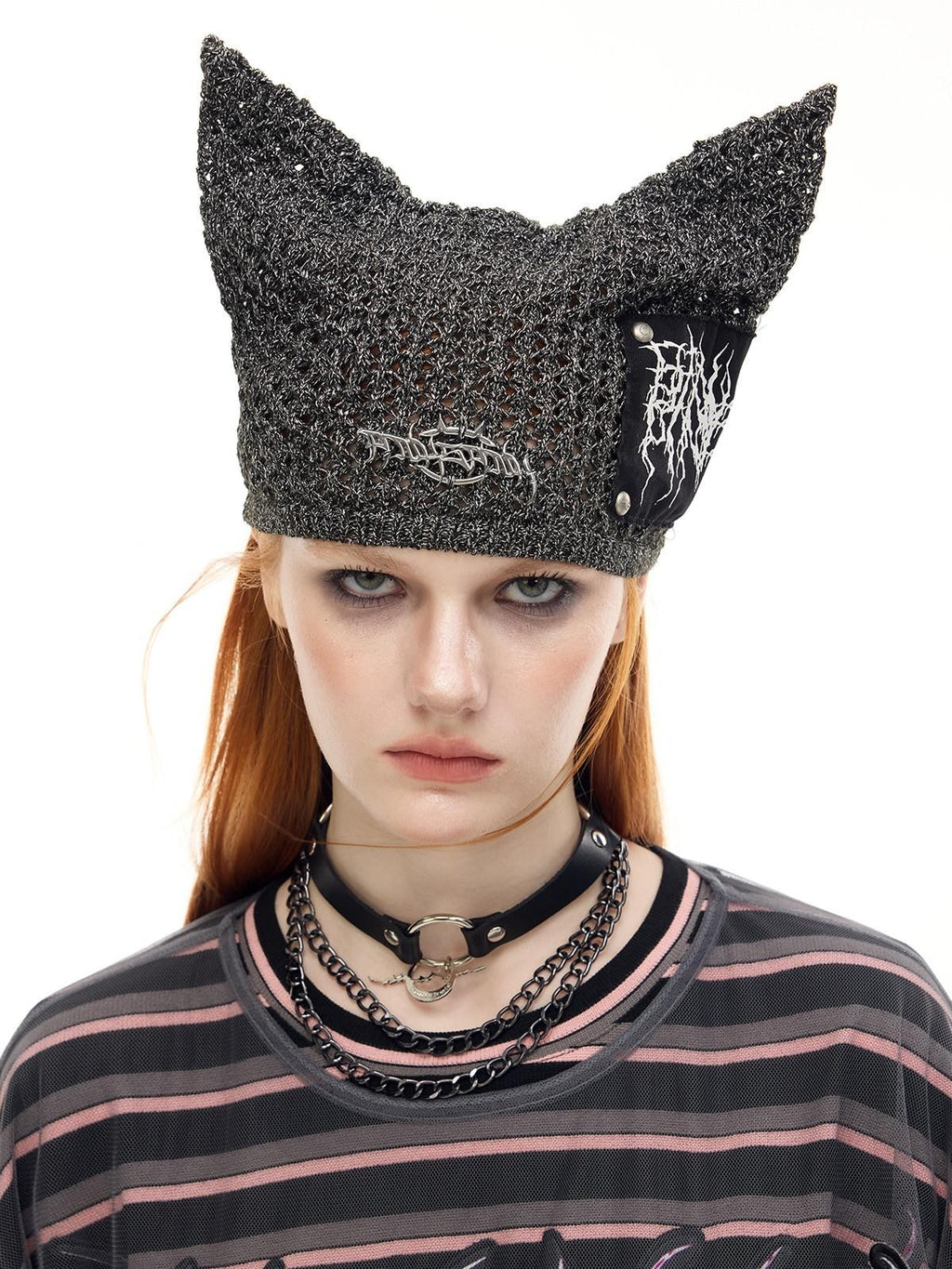 PINKSPINK Cat Ear Cutout Devil Letter Knitted Women's Yarn Knit Beanies
