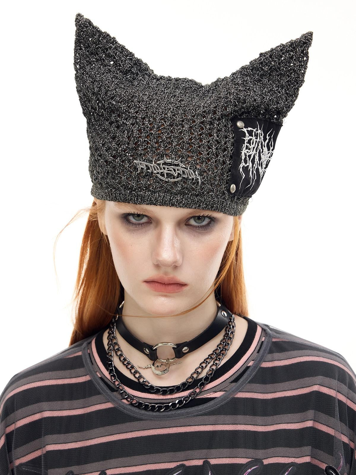PINKSPINK Cat Ear Cutout Devil Letter Knitted Women's Yarn Knit Beanies