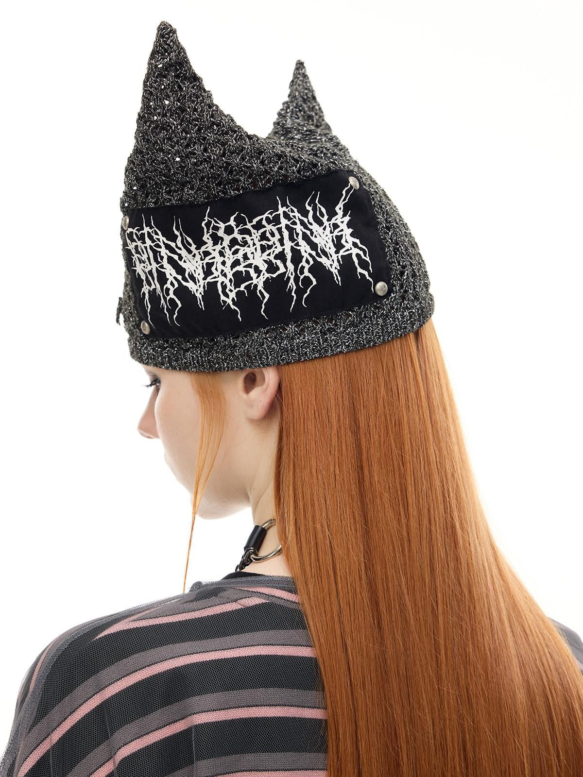 PINKSPINK Cat Ear Cutout Devil Letter Knitted Women's Yarn Knit Beanies