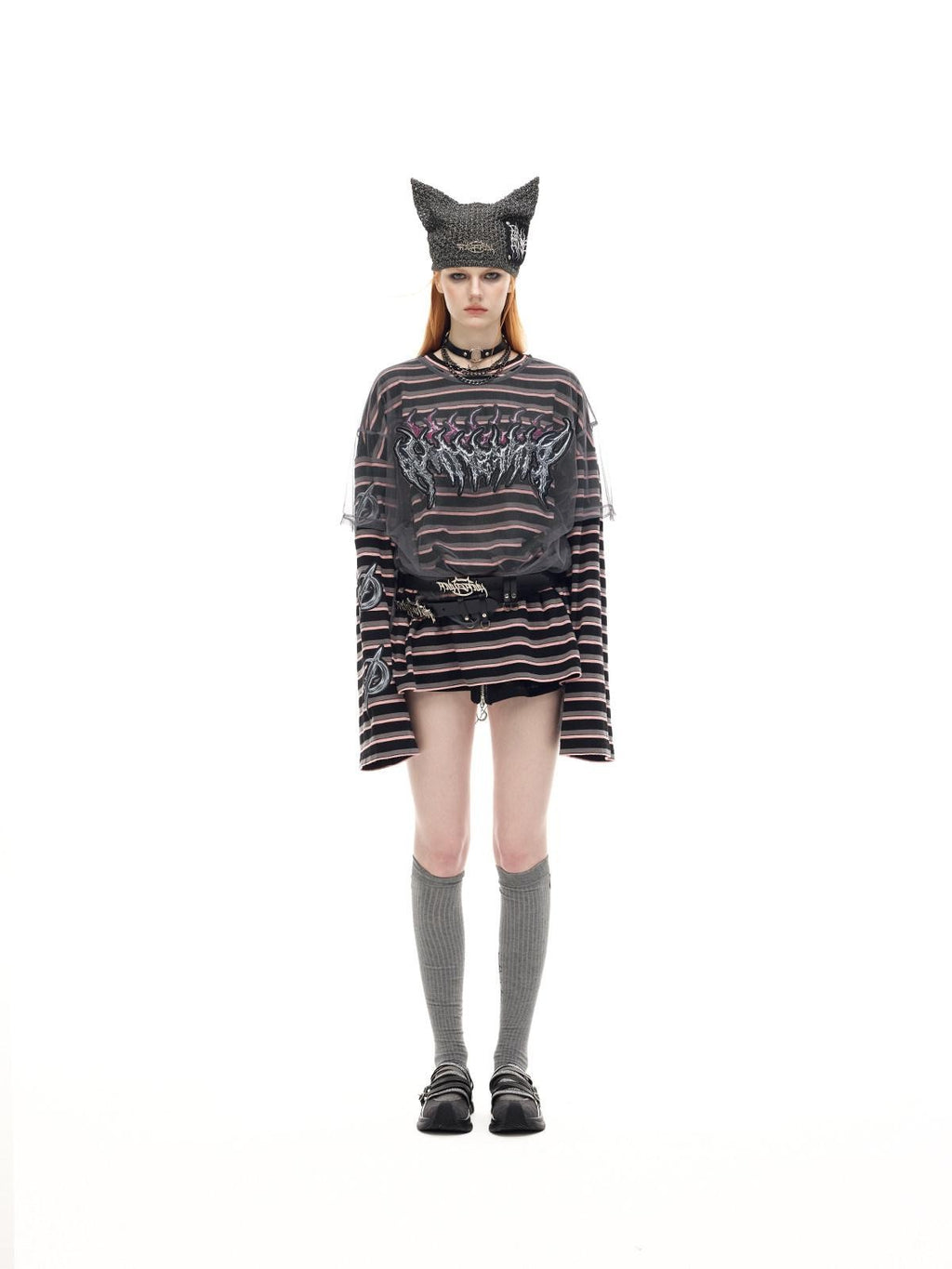 PINKSPINK Cat Ear Cutout Devil Letter Knitted Women's Yarn Knit Beanies