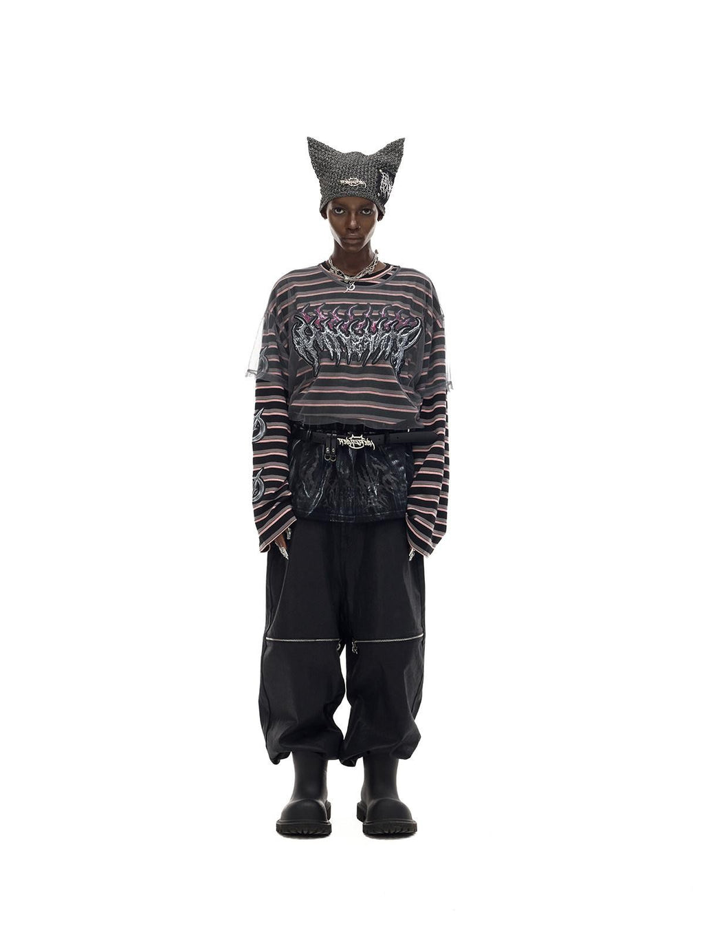 PINKSPINK Cat Ear Cutout Devil Letter Knitted Women's Yarn Knit Beanies