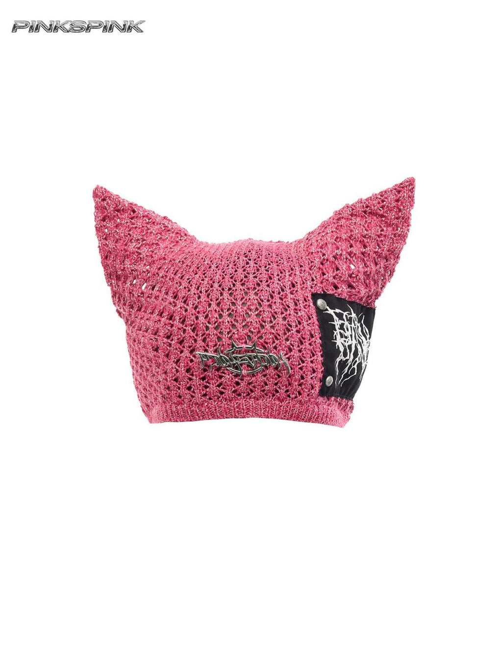PINKSPINK Cat Ear Cutout Devil Letter Knitted Women's Yarn Knit Beanies