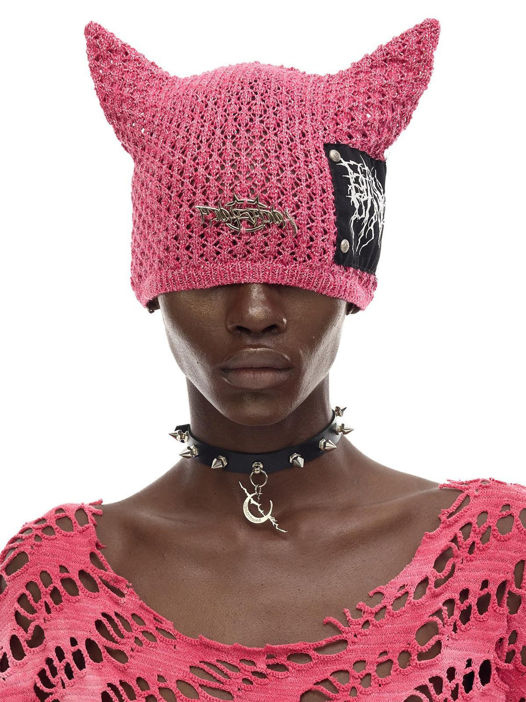 PINKSPINK Cat Ear Cutout Devil Letter Knitted Women's Yarn Knit Beanies