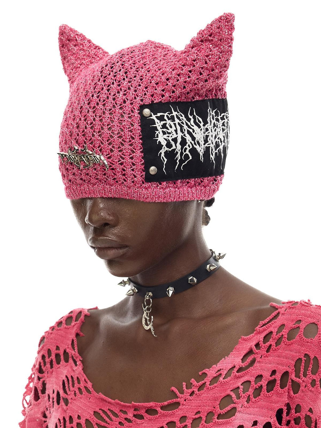 PINKSPINK Cat Ear Cutout Devil Letter Knitted Women's Yarn Knit Beanies