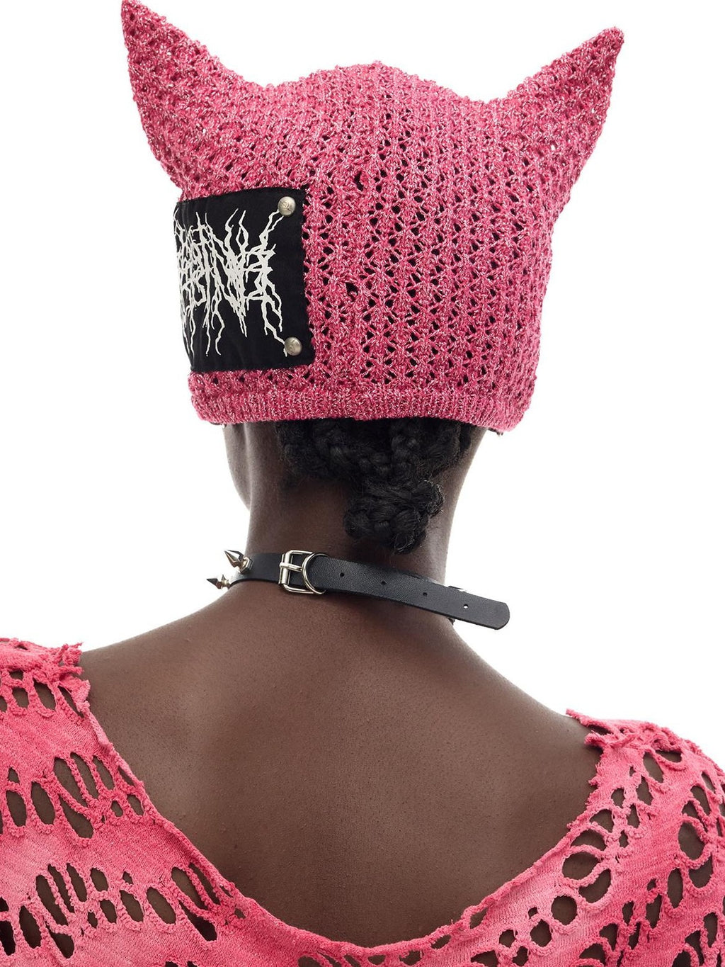 PINKSPINK Cat Ear Eyelet Lettering Knitted Mini Devil Women's Yarn Knit Beanies