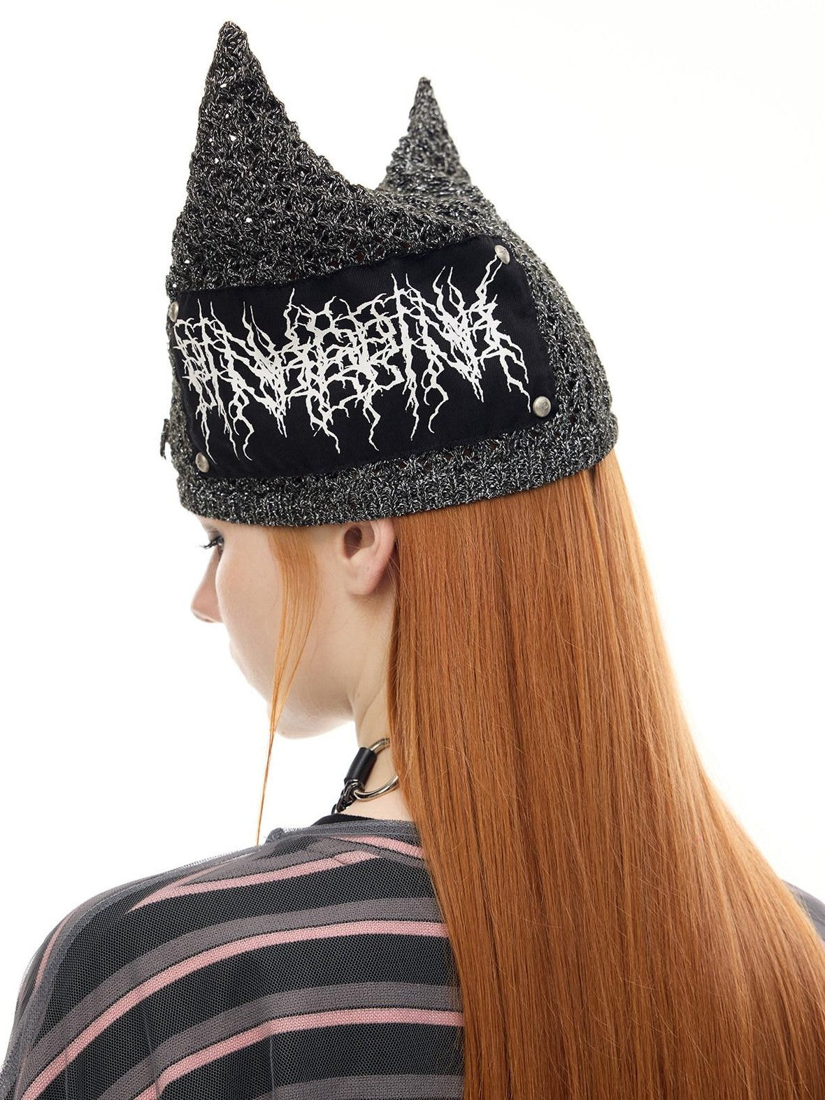 PINKSPINK Cat Ear Eyelet Lettering Knitted Mini Devil Women's Yarn Knit Beanies