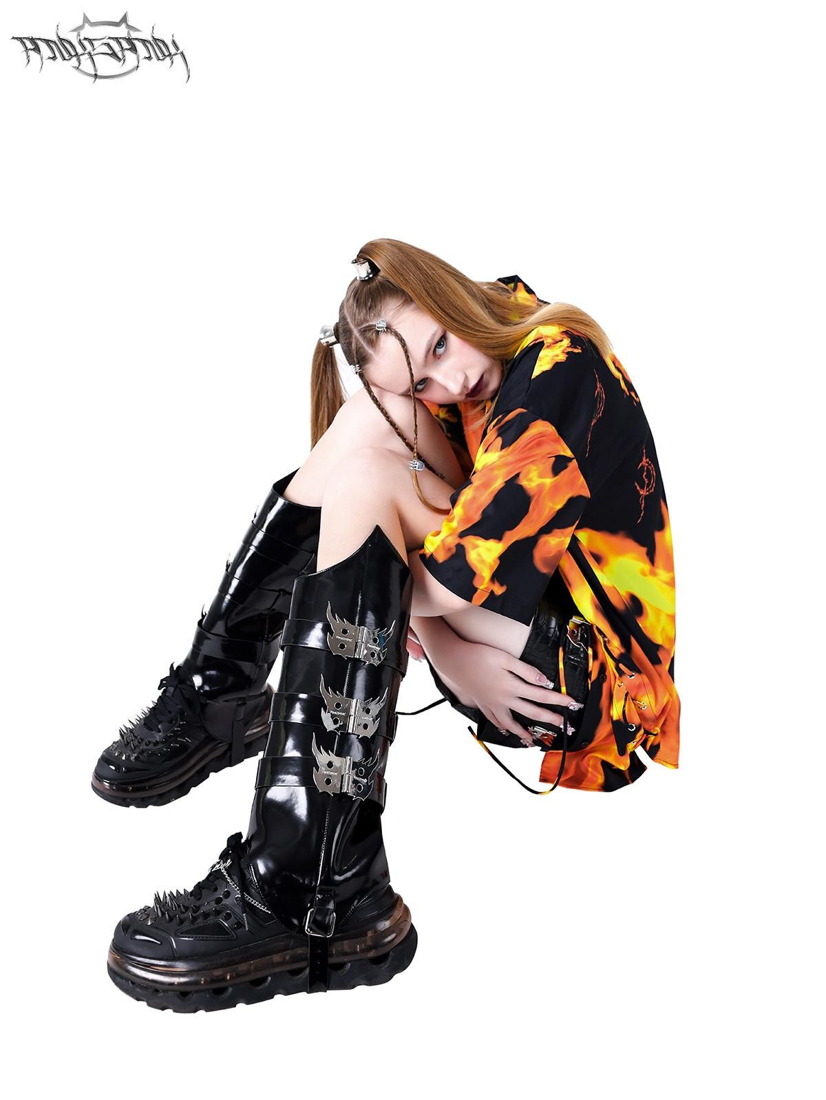 PINKSPINK Cat Ear Flame Buckle Strap Shoe Cover Women's Black Leg Warmers