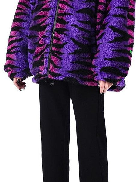 PINKSPINK Cat Ear Hood Tiger Print Loose Street Women's Cotton Filled Fleece Jackets