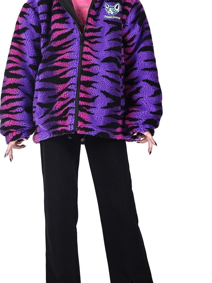 PINKSPINK Cat Ear Hood Tiger Print Loose Street Women's Cotton Filled Fleece Jackets
