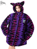 PINKSPINK Cat Ear Hood Tiger Stripe Oversized Women's Cotton Fleece Jackets
