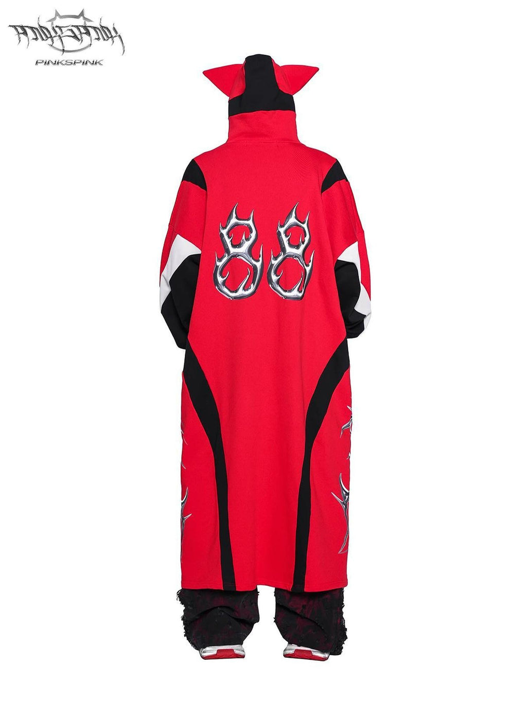 PINKSPINK Cat Ear Hooded Patchwork Racing Stripe Women's Longline Sweatshirts