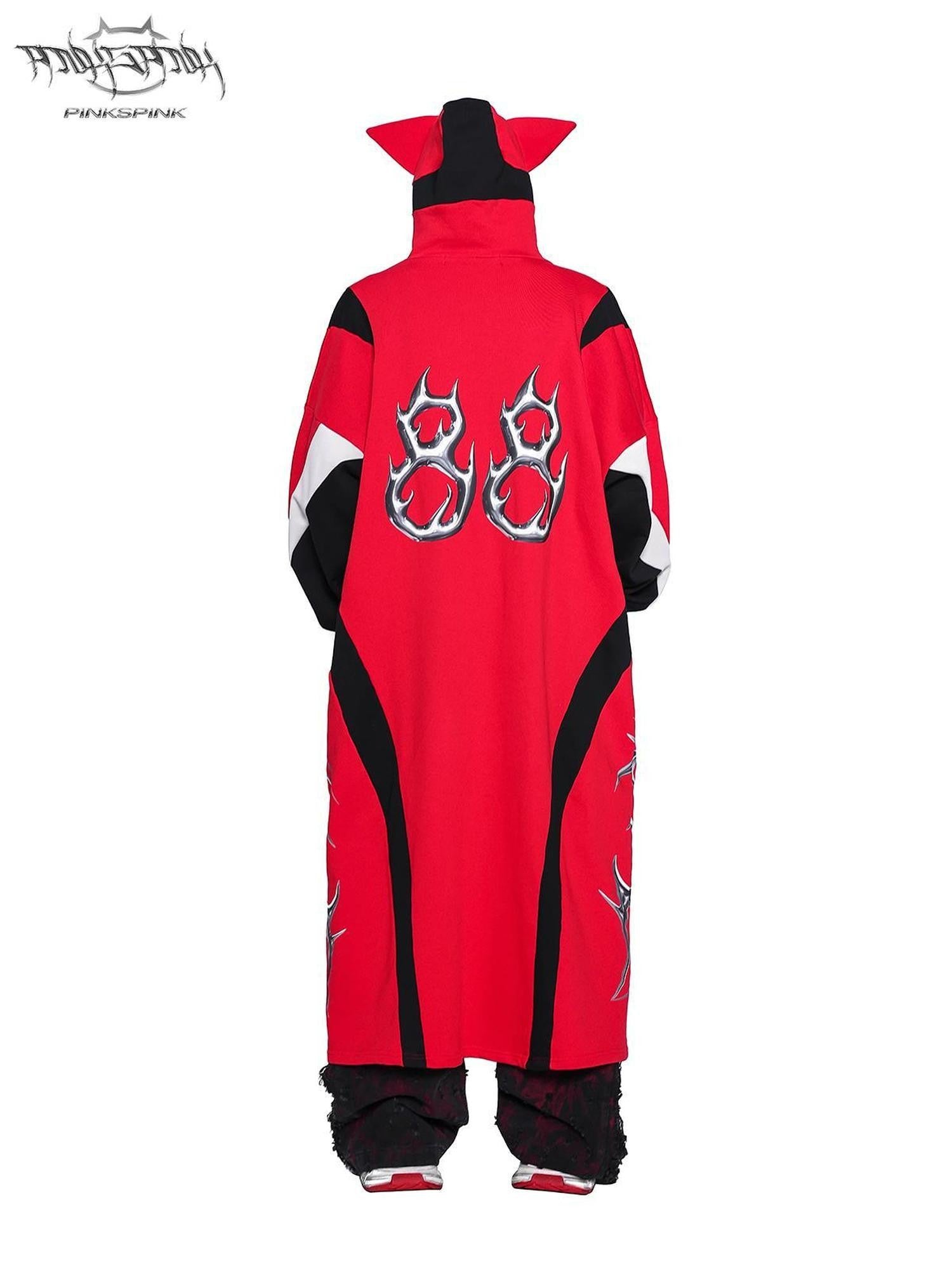 PINKSPINK Cat Ear Hooded Patchwork Racing Stripe Women's Longline Sweatshirts
