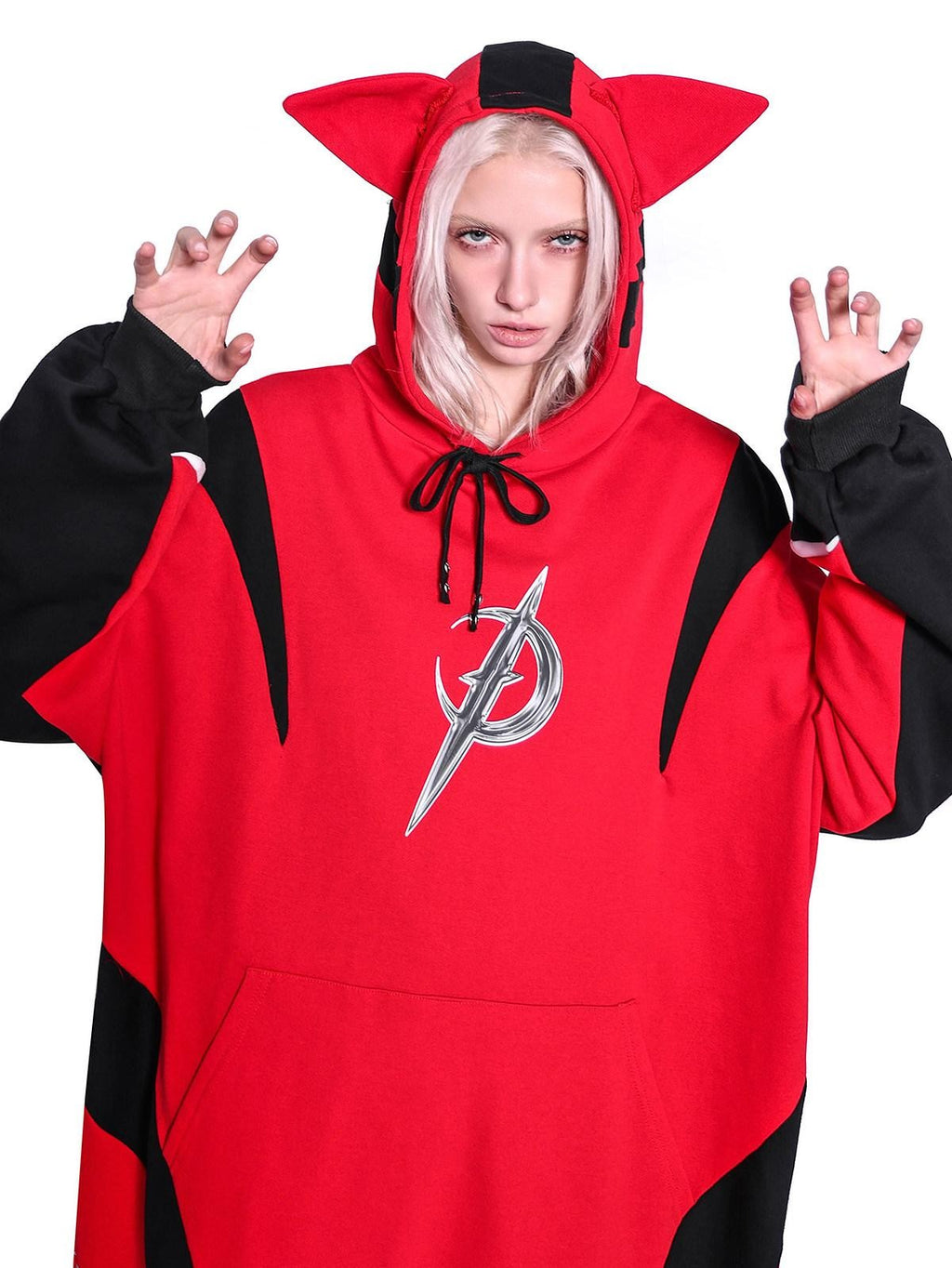 PINKSPINK Cat Ear Hooded Patchwork Racing Stripe Women's Longline Sweatshirts