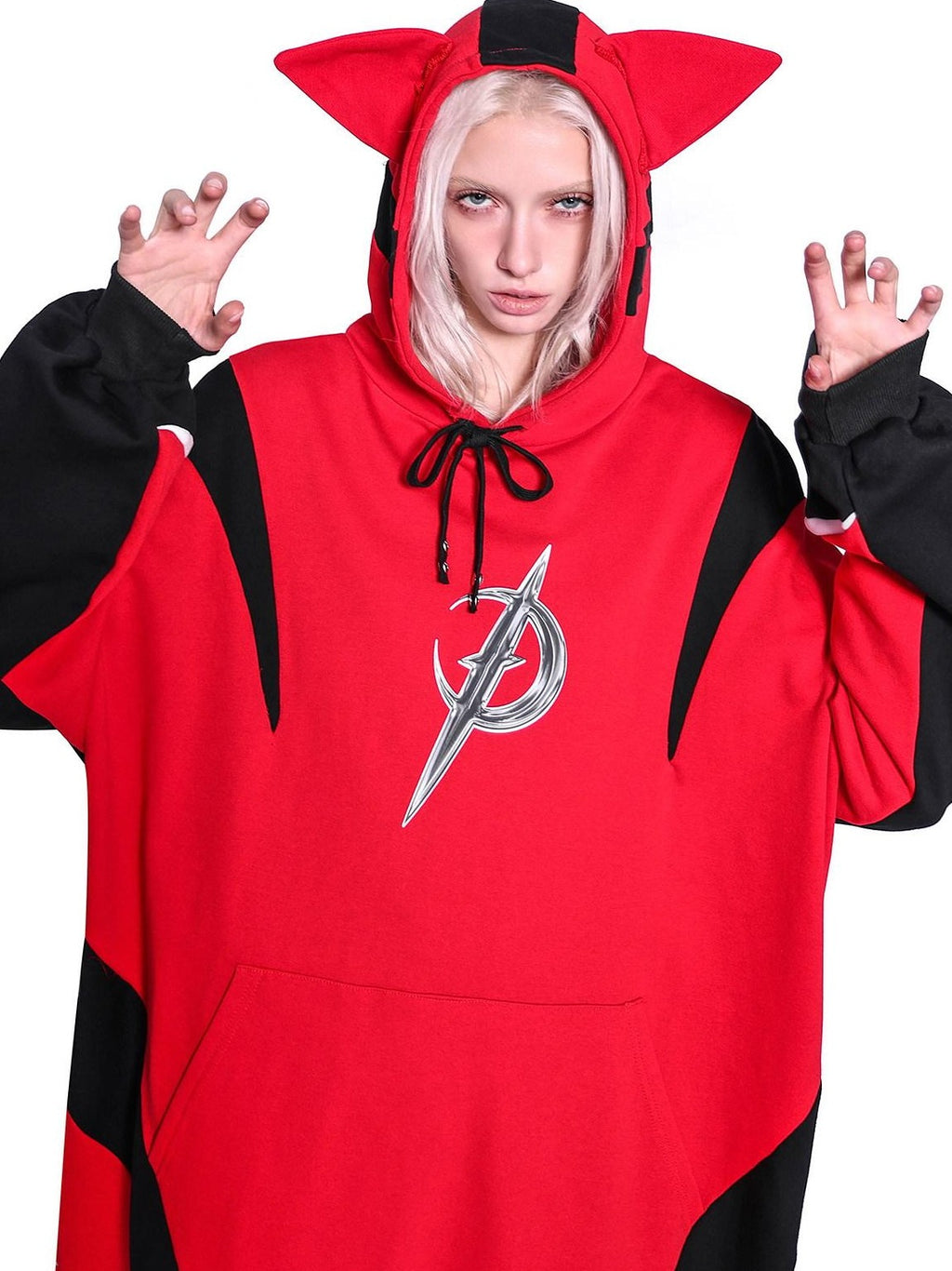 PINKSPINK Cat Ear Hooded Racing Stripe Patchwork Letter Print Long Women's Sweatshirts
