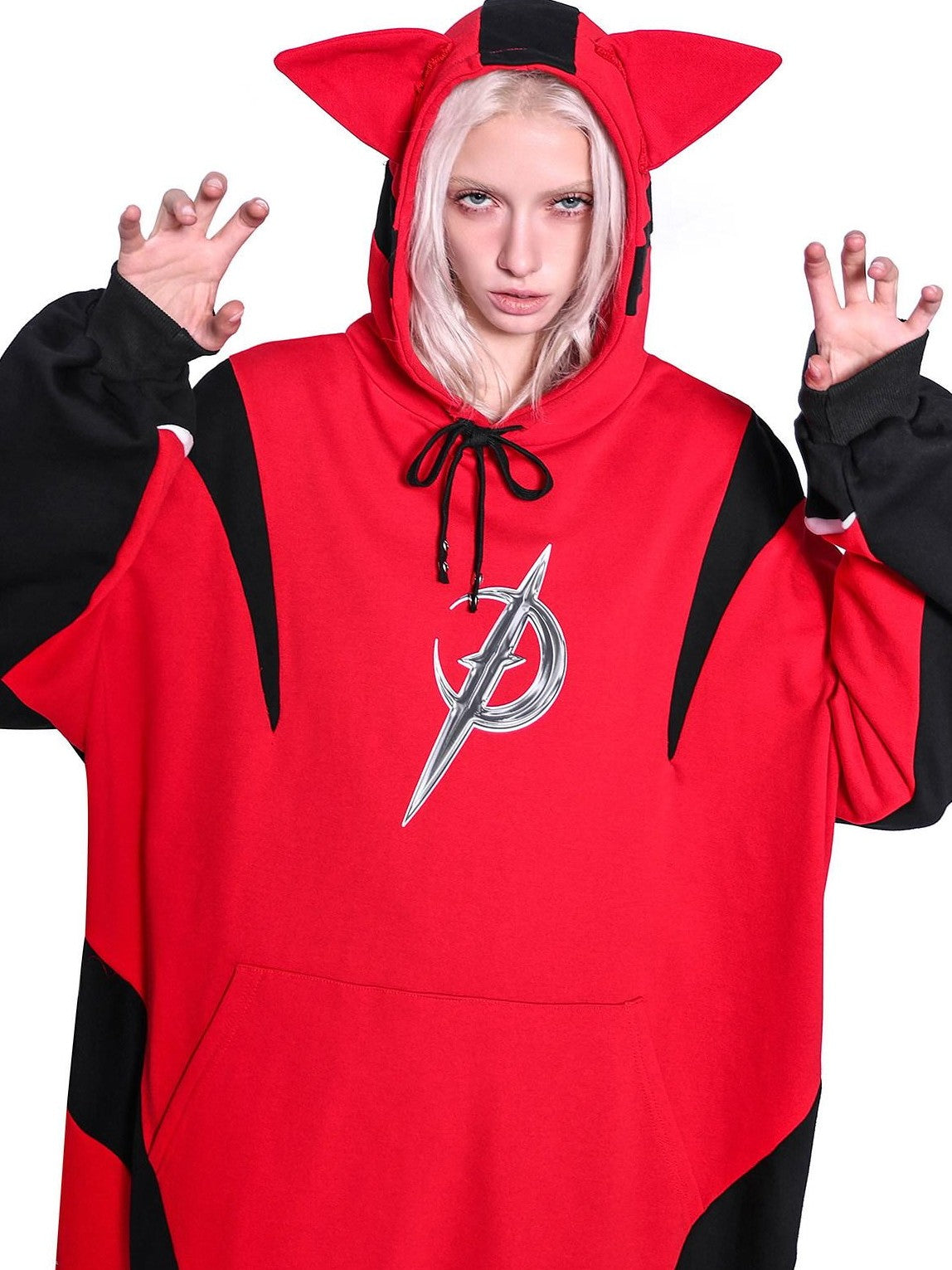 PINKSPINK Cat Ear Hooded Racing Stripe Patchwork Letter Print Long Women's Sweatshirts