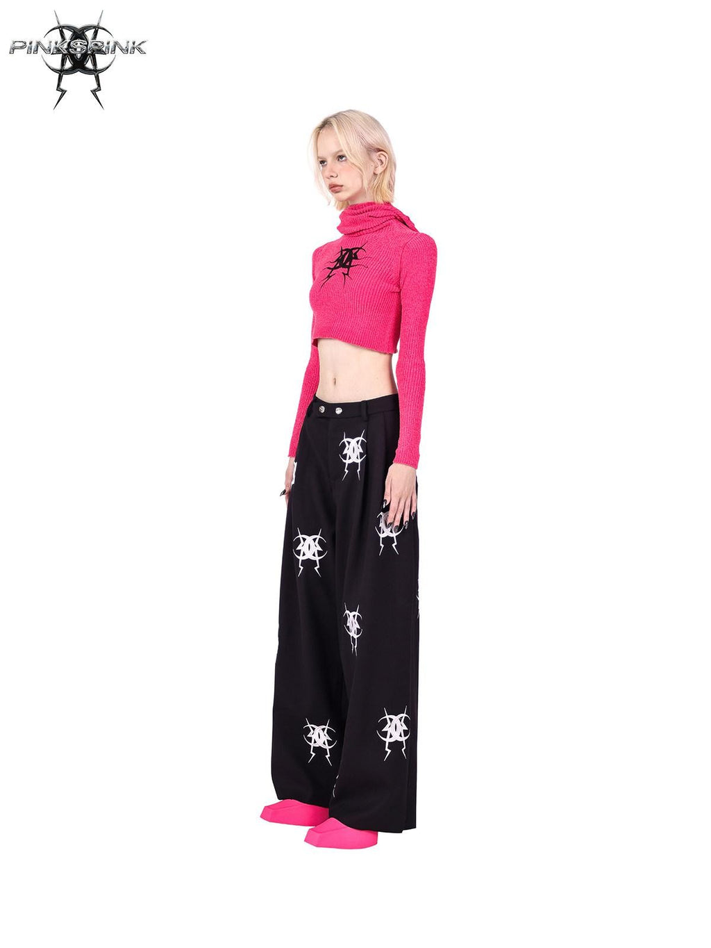 PINKSPINK Cat Ear Hooded Slim Cropped Printed Women's Cotton Sweaters