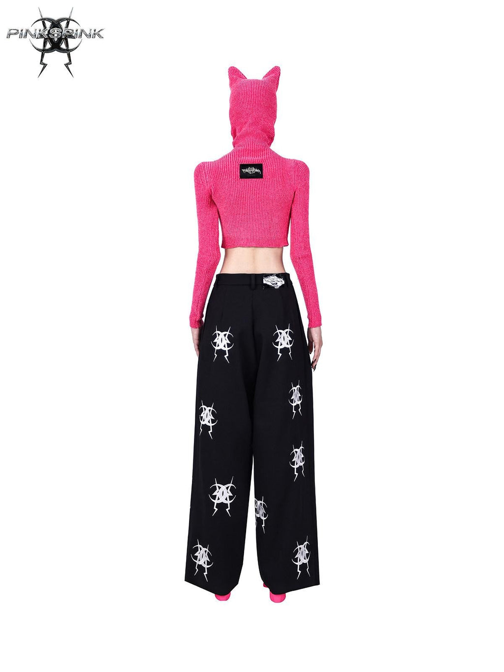 PINKSPINK Cat Ear Hooded Slim Cropped Printed Women's Cotton Sweaters