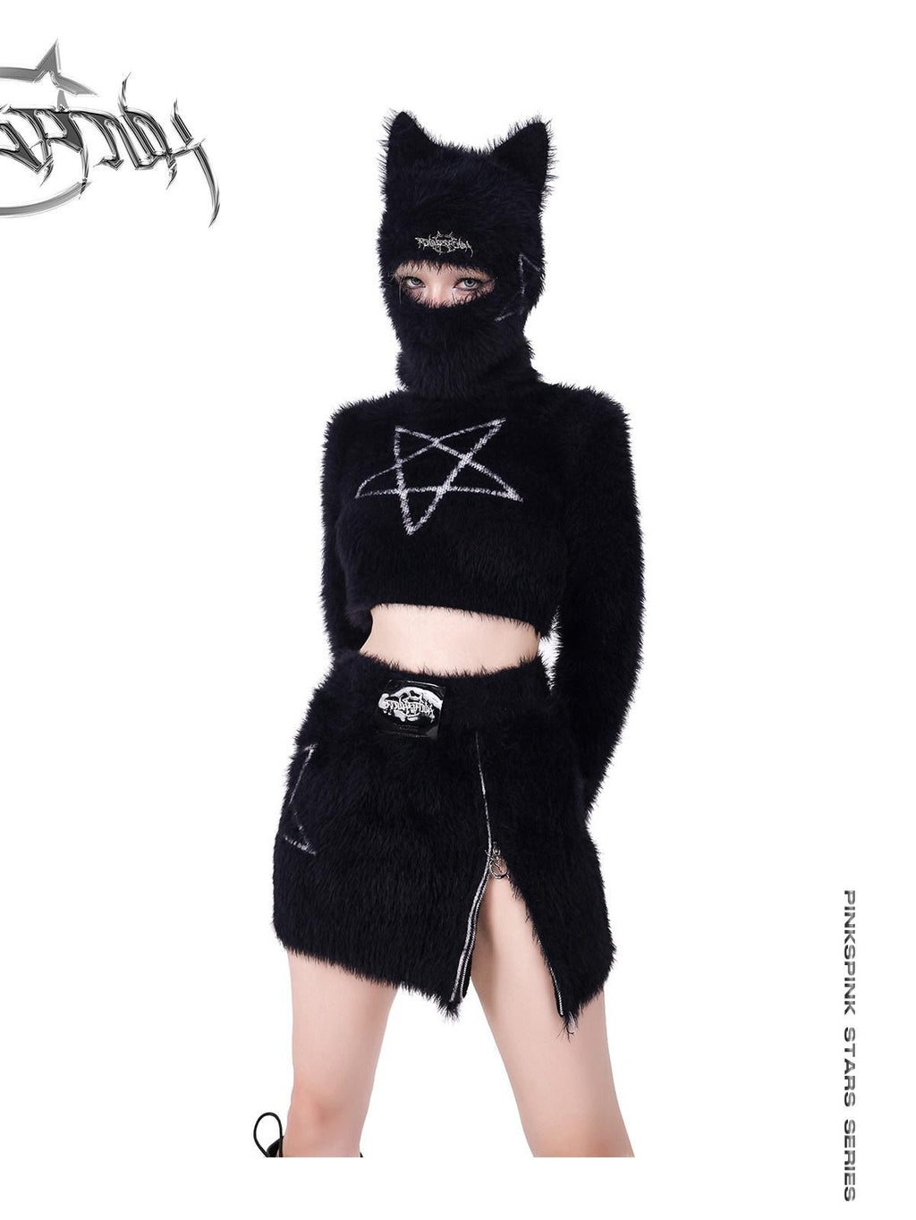 PINKSPINK Cat Ear Pentagram Balaclava Street Women's Cotton Knit Beanies