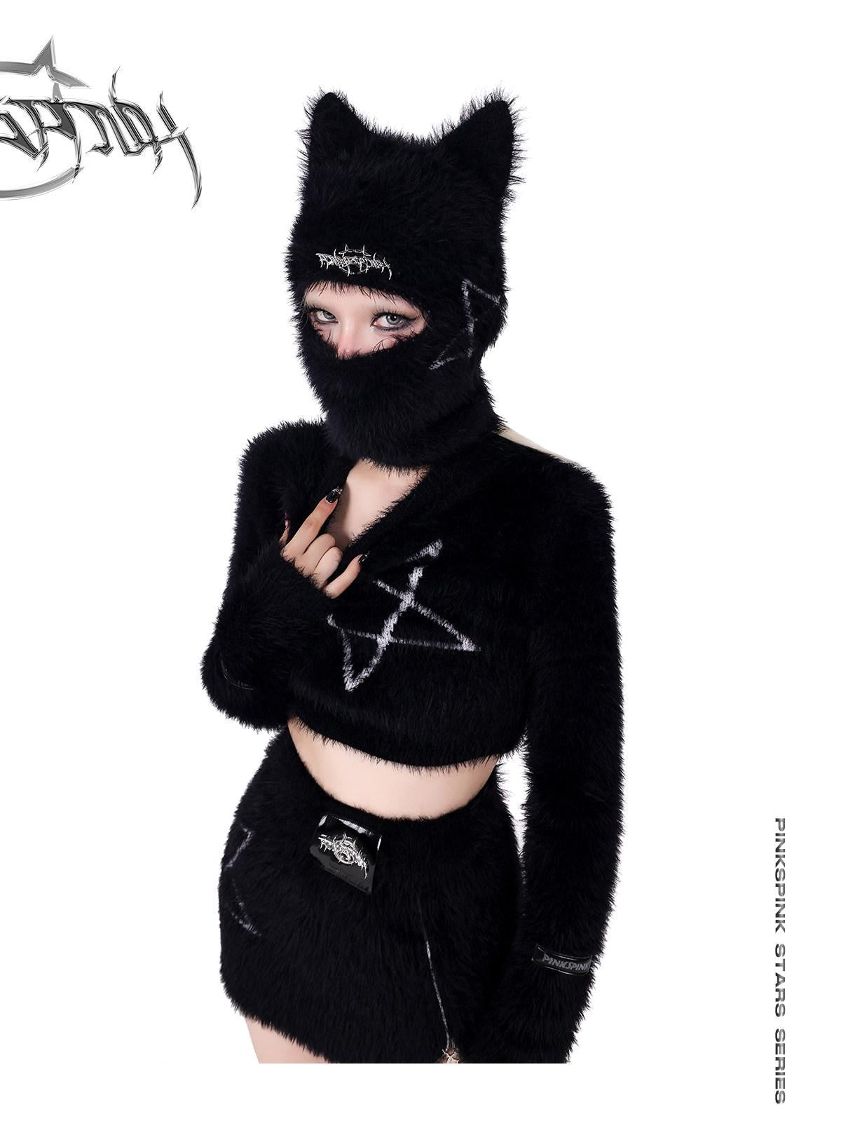 PINKSPINK Cat Ear Pentagram Balaclava Street Women's Cotton Knit Beanies
