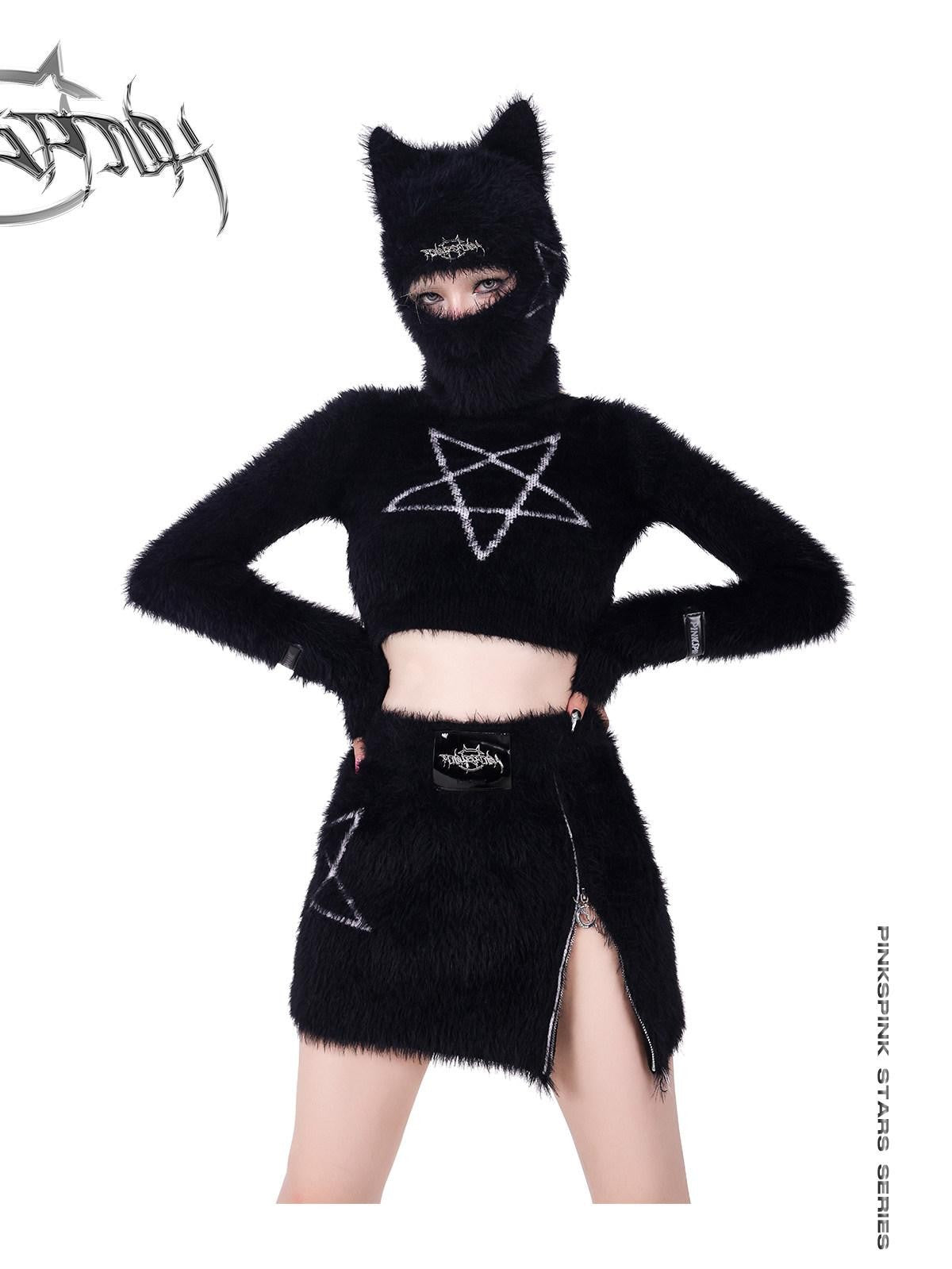 PINKSPINK Cat Ear Pentagram Balaclava Street Women's Cotton Knit Beanies