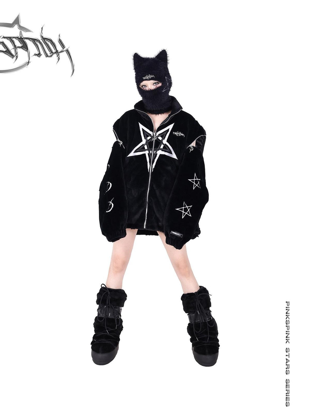 PINKSPINK Cat Ear Pentagram Balaclava Street Women's Cotton Knit Beanies