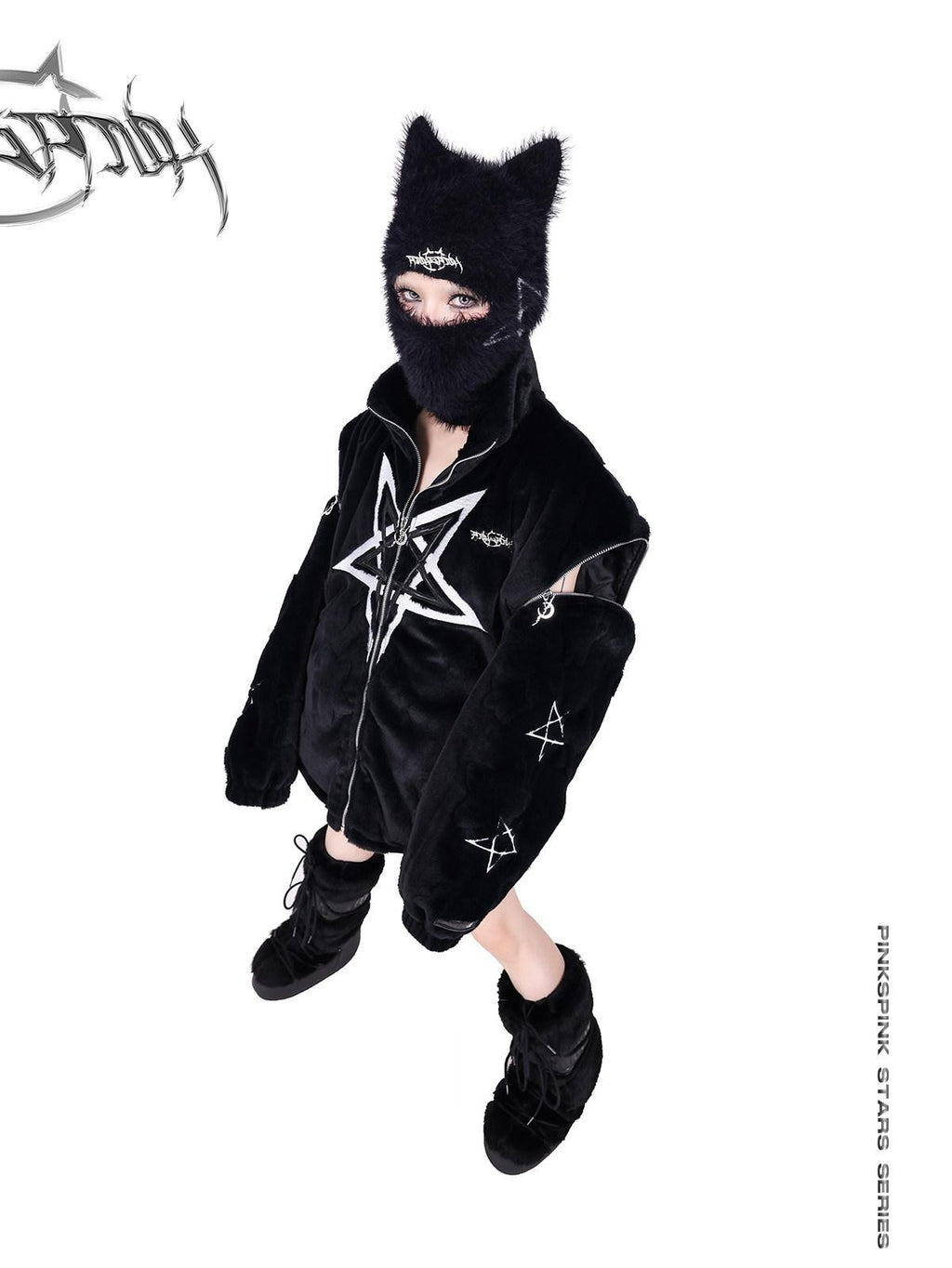 PINKSPINK Cat Ear Pentagram Balaclava Street Women's Cotton Knit Beanies