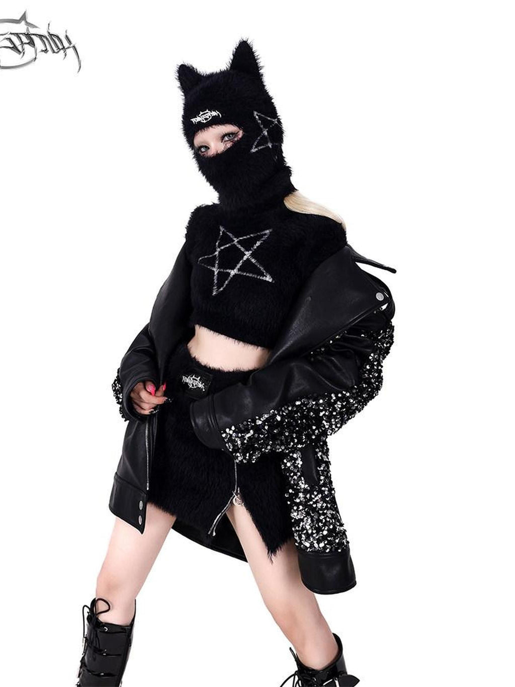 PINKSPINK Cat Ear Pentagram Balaclava Street Women's Cotton Knit Beanies