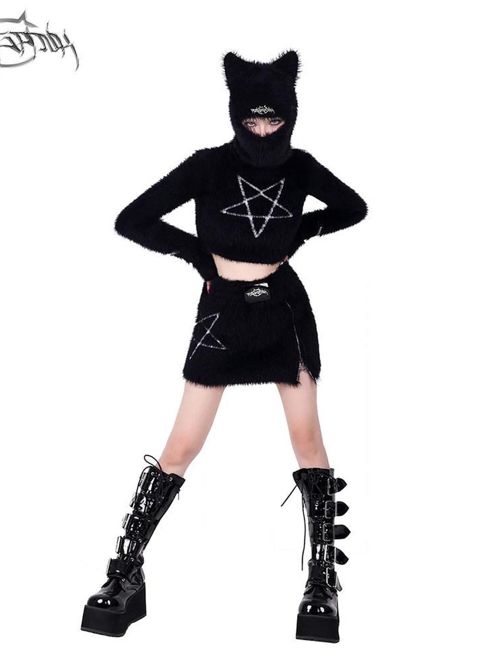 PINKSPINK Cat Ear Pentagram Balaclava Street Women's Cotton Knit Beanies