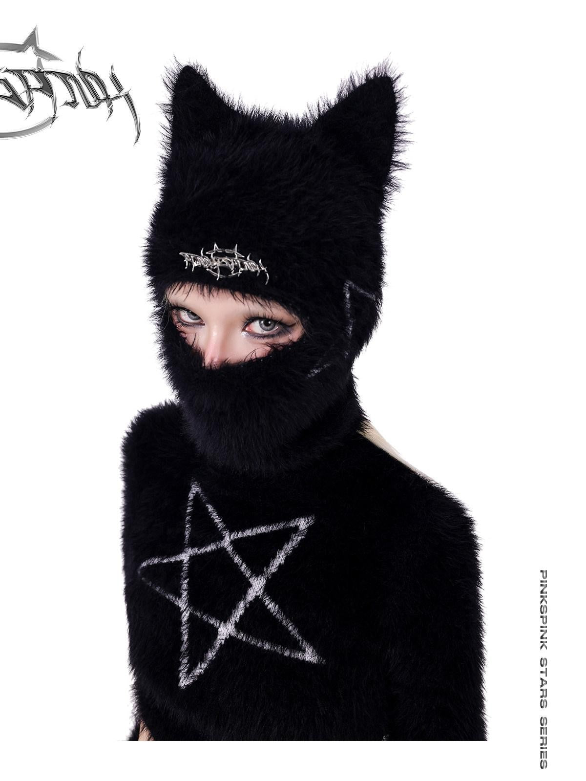 PINKSPINK Cat Ear Pentagram Balaclava Street Women's Cotton Knit Beanies