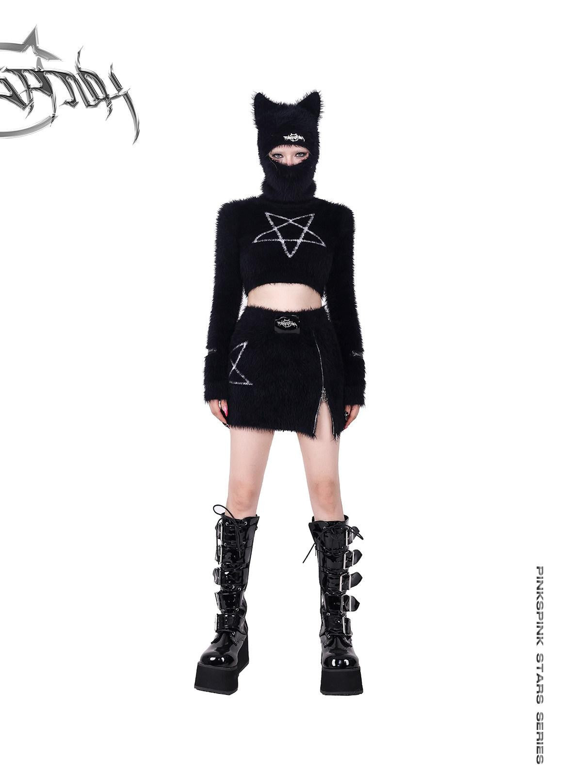 PINKSPINK Cat Ear Pentagram Balaclava Street Women's Cotton Knit Beanies