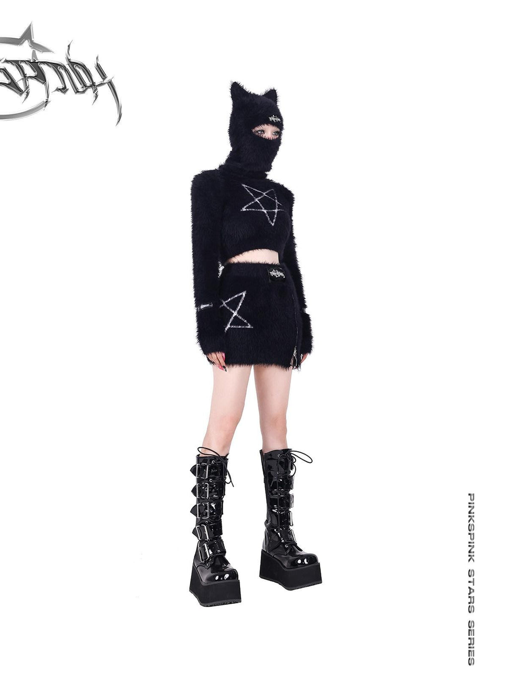PINKSPINK Cat Ear Pentagram Balaclava Street Women's Cotton Knit Beanies