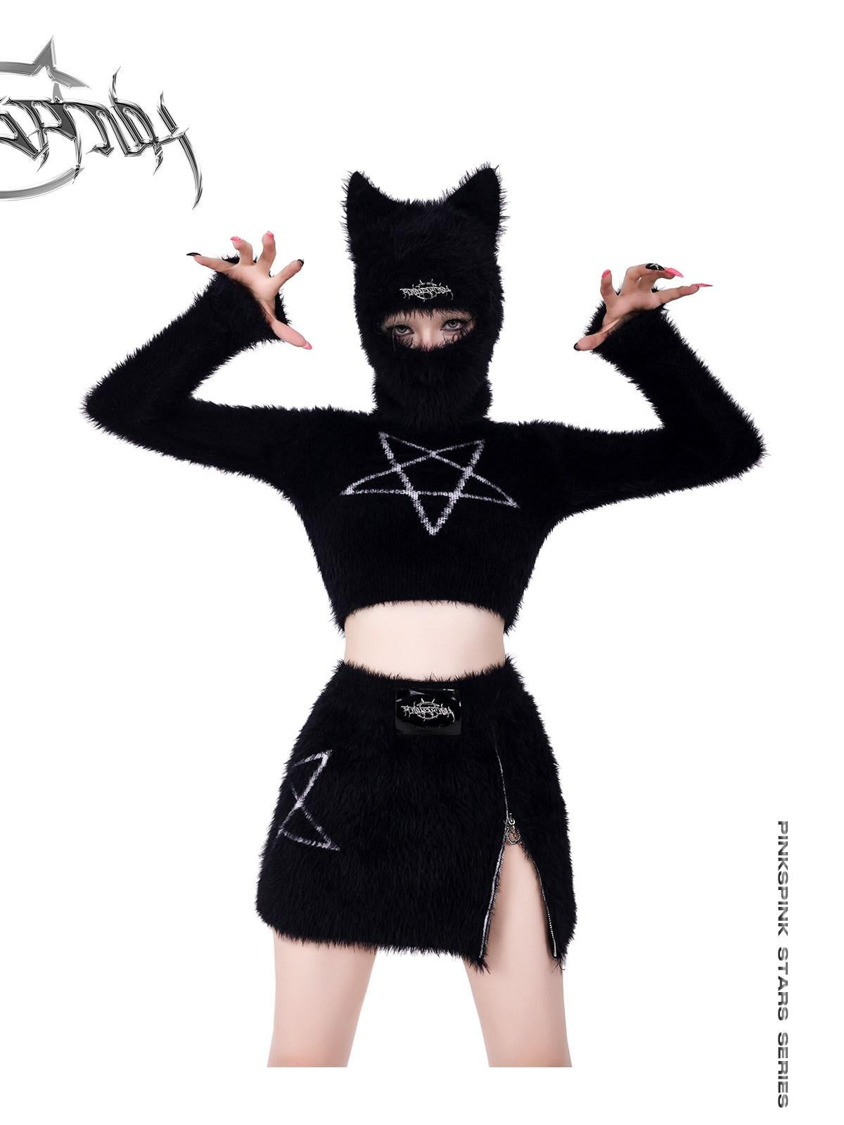 PINKSPINK Cat Ear Pentagram Balaclava Street Women's Cotton Knit Beanies