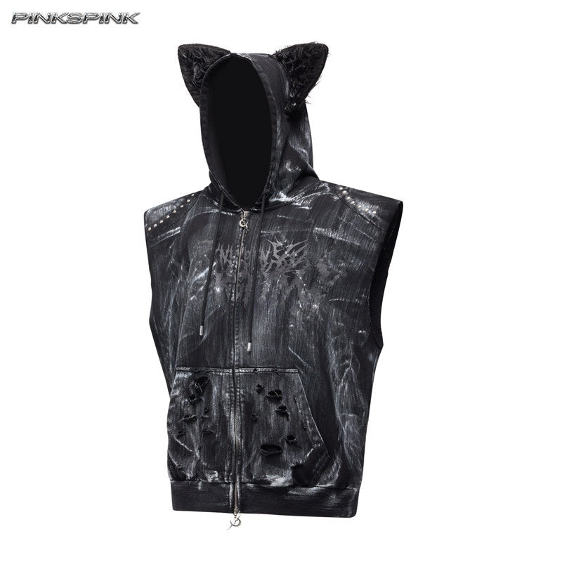 PINKSPINK_Cat_Ear_Studded_Punk_Hooded_Loose_Zippered_Women's_Cotton_Vests_968133005530_MISSTT