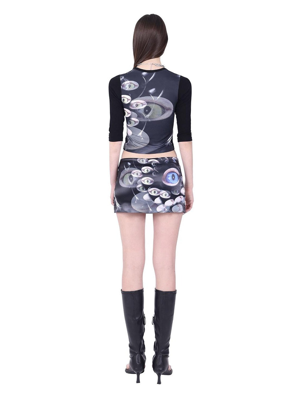 PINKSPINK Cat Eye Sheen Digital Side Zipper A Line Women's Polyester Mini Skirts