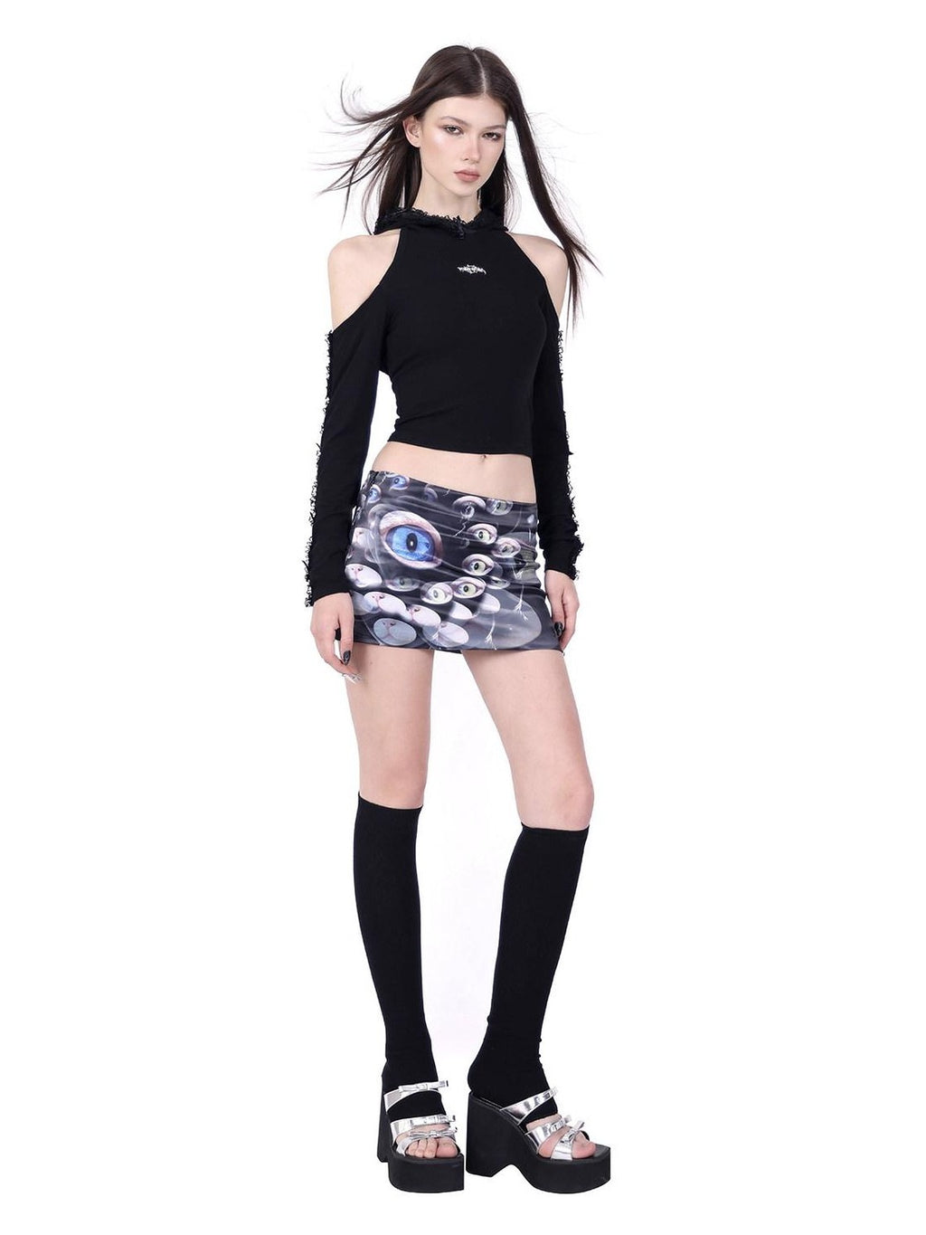 PINKSPINK Cat Eye Sheen Digital Side Zipper A Line Women's Polyester Mini Skirts