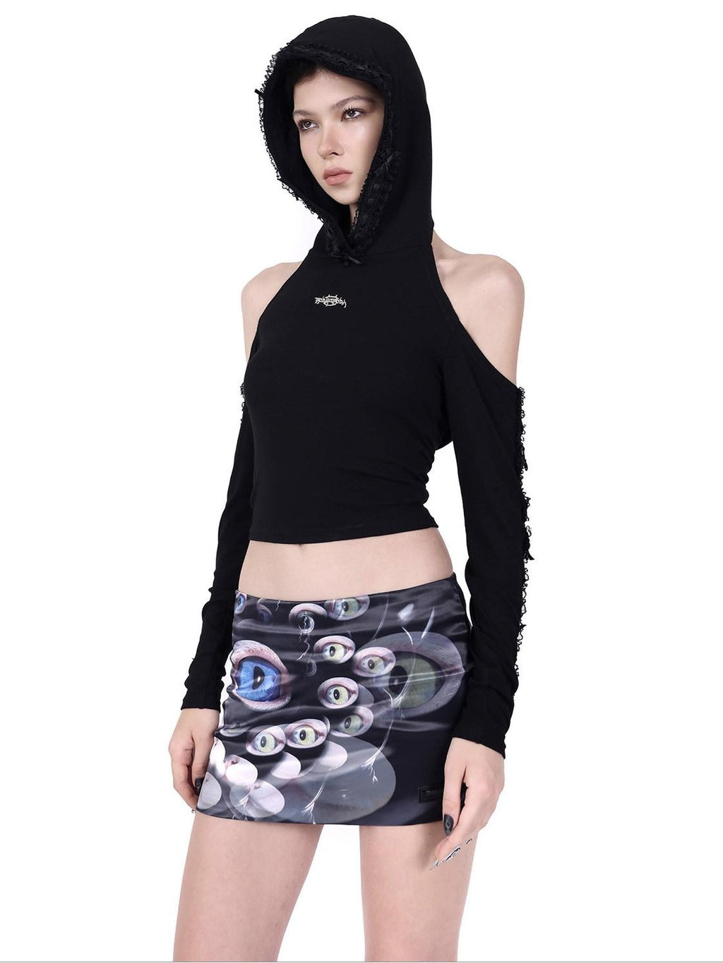 PINKSPINK Cat Eye Sheen Digital Side Zipper A Line Women's Polyester Mini Skirts