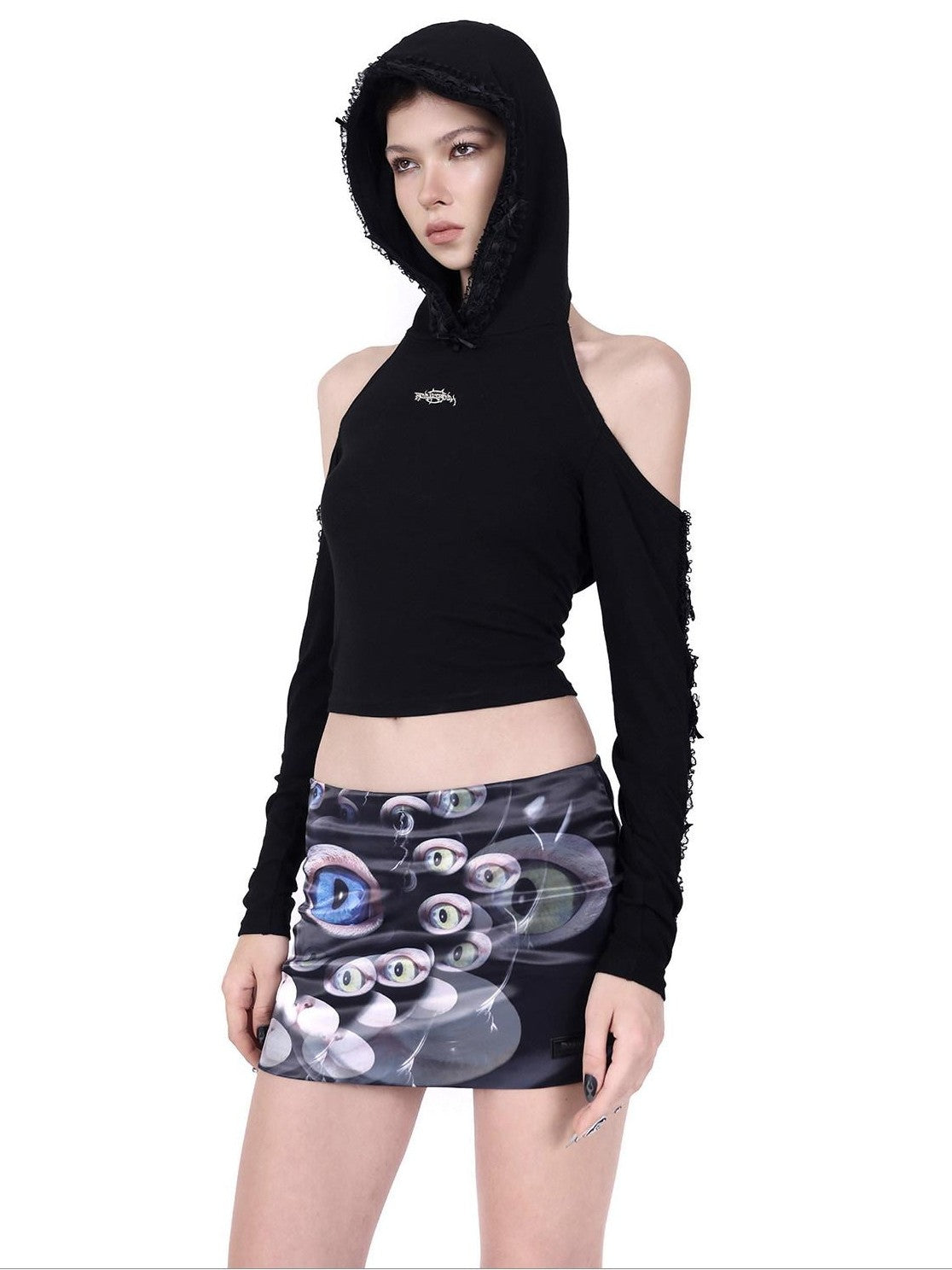 PINKSPINK Cat Eye Sheen Digital Side Zipper A Line Women's Polyester Mini Skirts