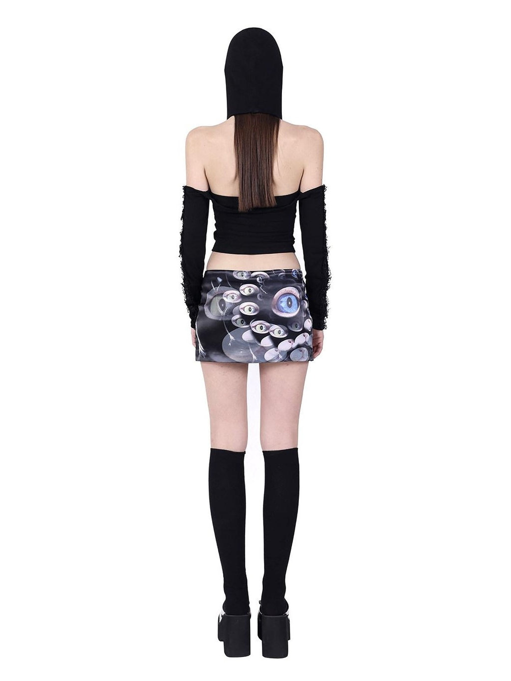 PINKSPINK Cat Eye Sheen Digital Side Zipper A Line Women's Polyester Mini Skirts
