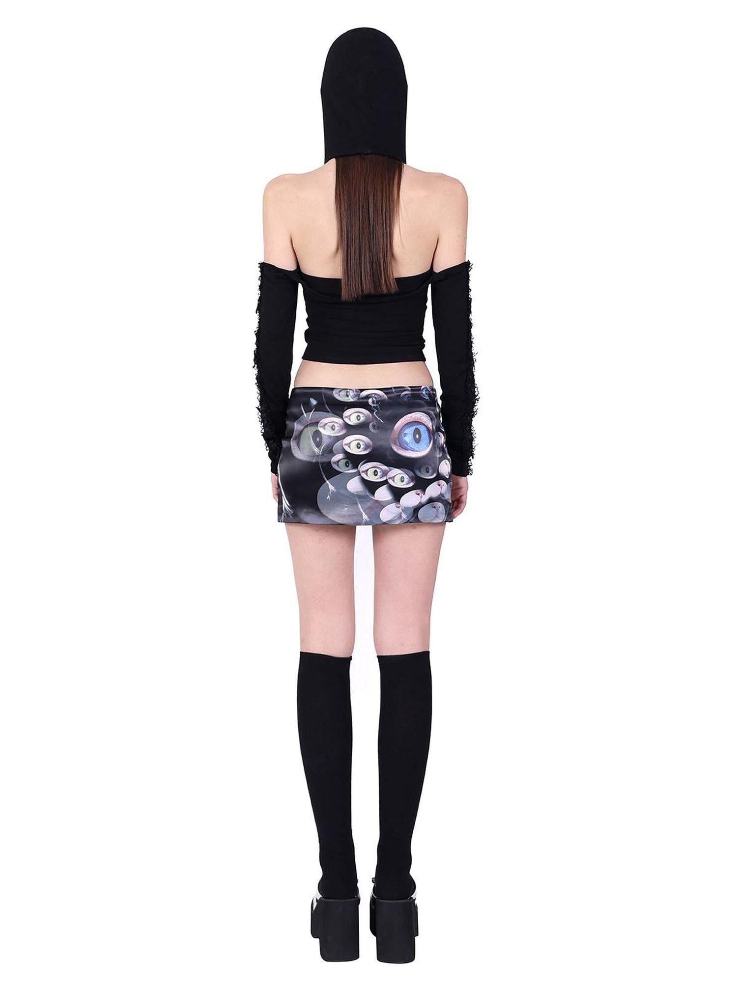 PINKSPINK Cat Eye Sheen Digital Side Zipper A Line Women's Polyester Mini Skirts