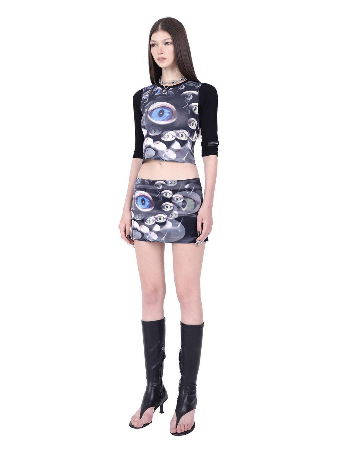 PINKSPINK Cat Eye Sheen Digital Side Zipper A Line Women's Polyester Mini Skirts