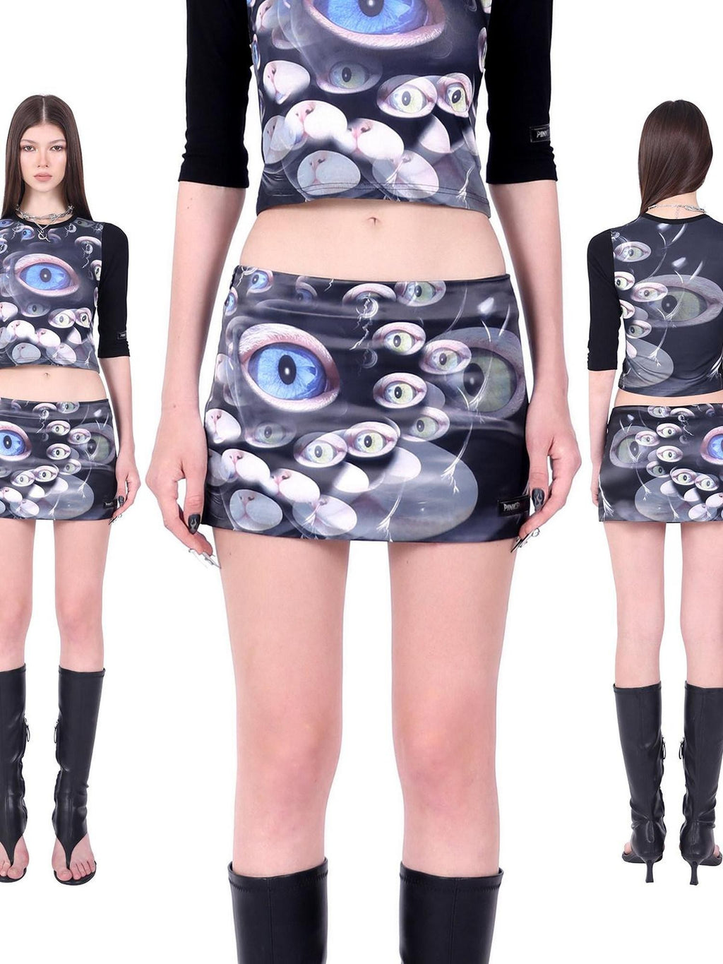 PINKSPINK Cat Eye Shimmer Digital Print A Line Women's Polyester Mini Skirts