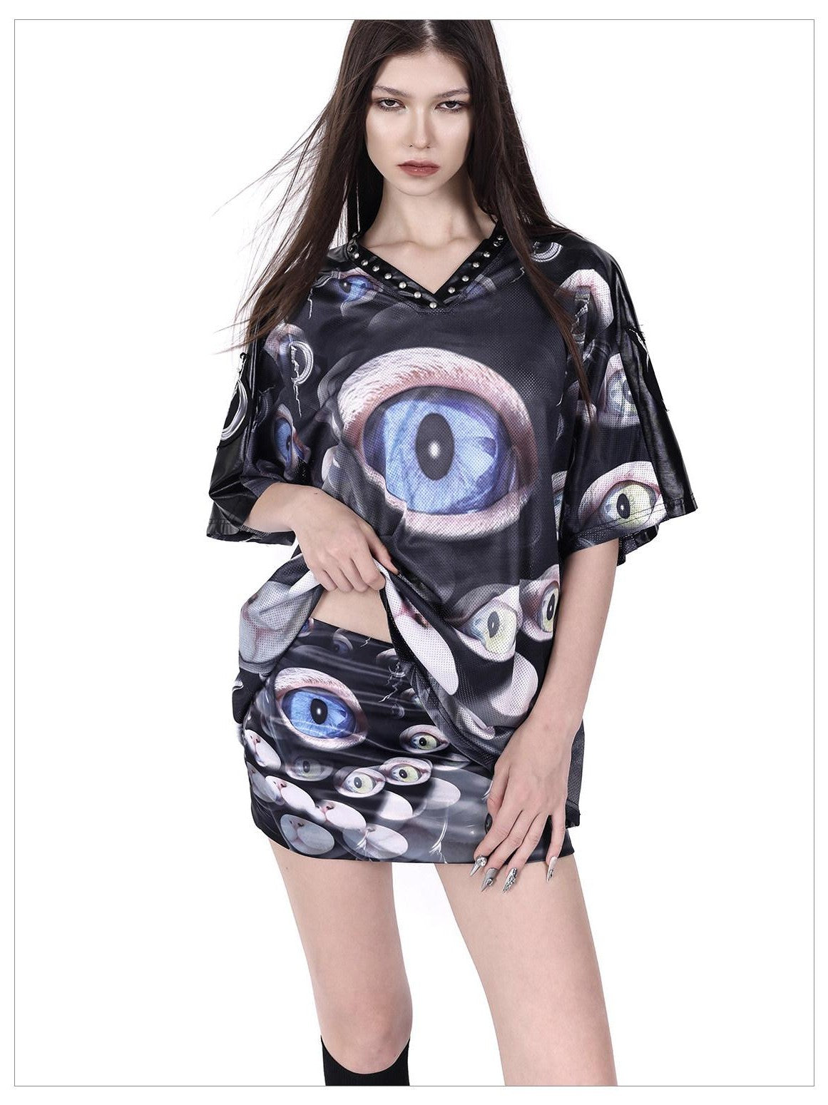 PINKSPINK Cat Eye Shimmer Digital Print A Line Women's Polyester Mini Skirts