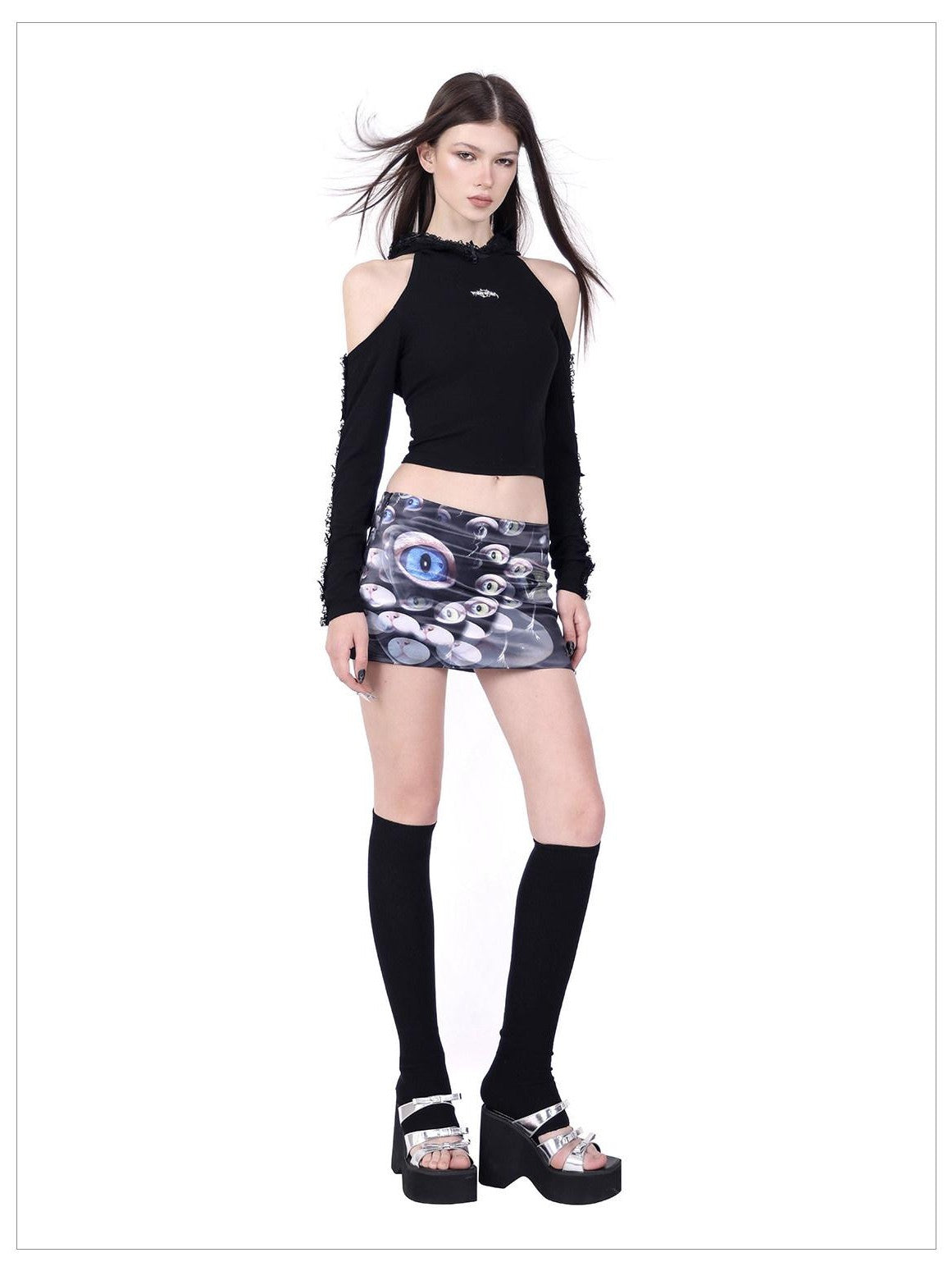 PINKSPINK Cat Eye Shimmer Digital Print A Line Women's Polyester Mini Skirts