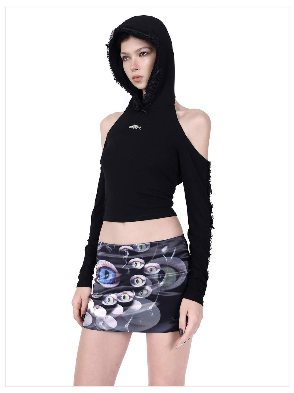 PINKSPINK Cat Eye Shimmer Digital Print A Line Women's Polyester Mini Skirts