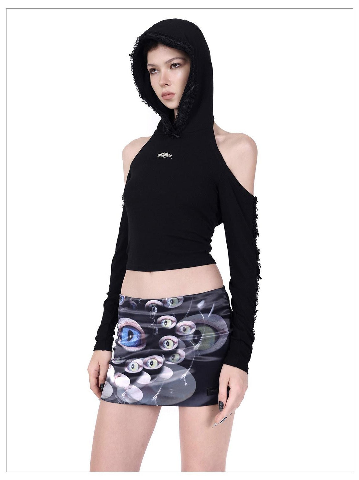 PINKSPINK Cat Eye Shimmer Digital Print A Line Women's Polyester Mini Skirts