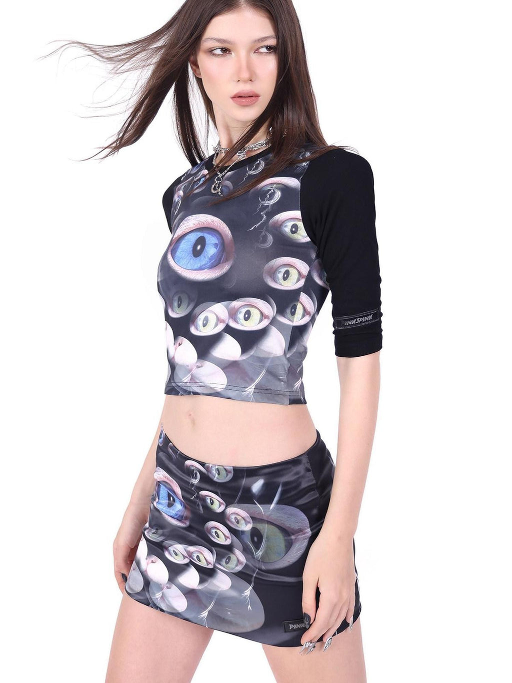 PINKSPINK Cat Eye Shimmer Digital Print A Line Women's Polyester Mini Skirts